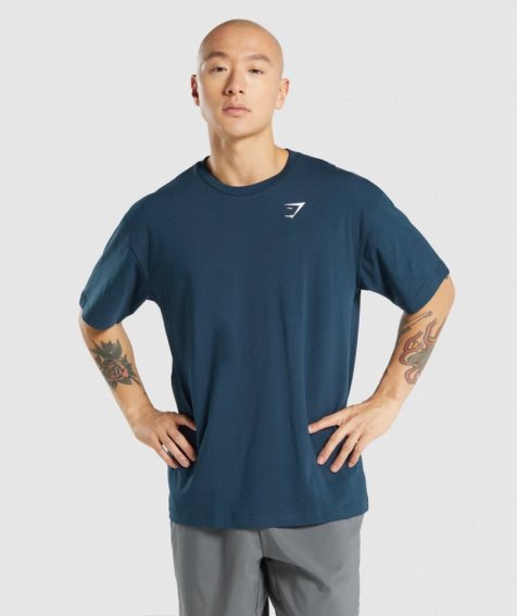 Koszulki Gymshark Essential Oversized Męskie Granatowe | PL 541EMQ